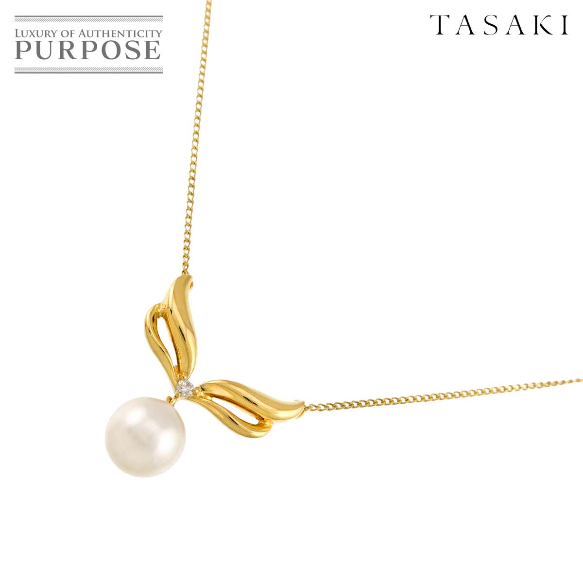 TASAKI アコヤ真珠 8.0mm ダイヤ 0.02ct ネックレス 40cm K18 YG 750 パール 田崎真珠 Akoya Pearl Necklace タサキ 90327437