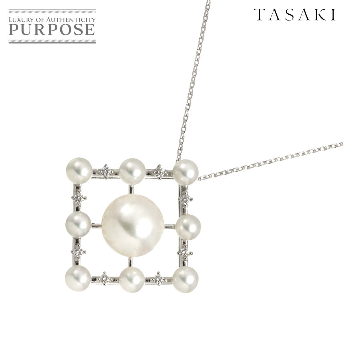 TASAKI アコヤ真珠 9.5-4.1mm ネックレス 45cm K18 WG ホワイトゴールド 750 田崎真珠 パール Necklace タサキ 90328663
