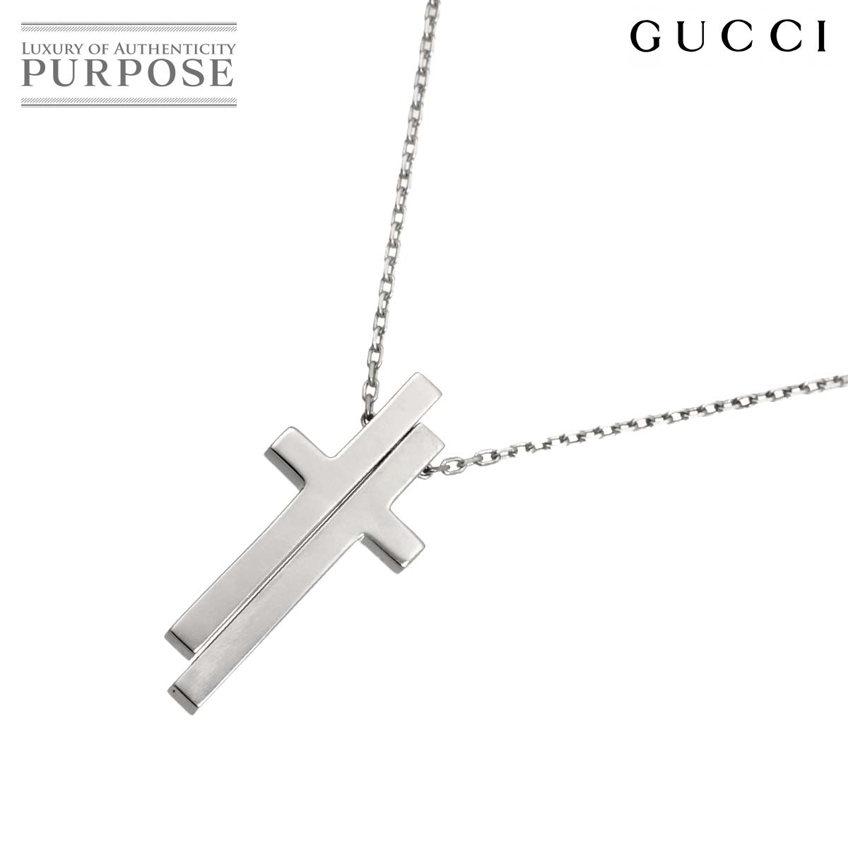 GUCCI セパレート クロス ネックレス 48cm K18 WG ホワイトゴールド 750  Necklace グッチ 90328741