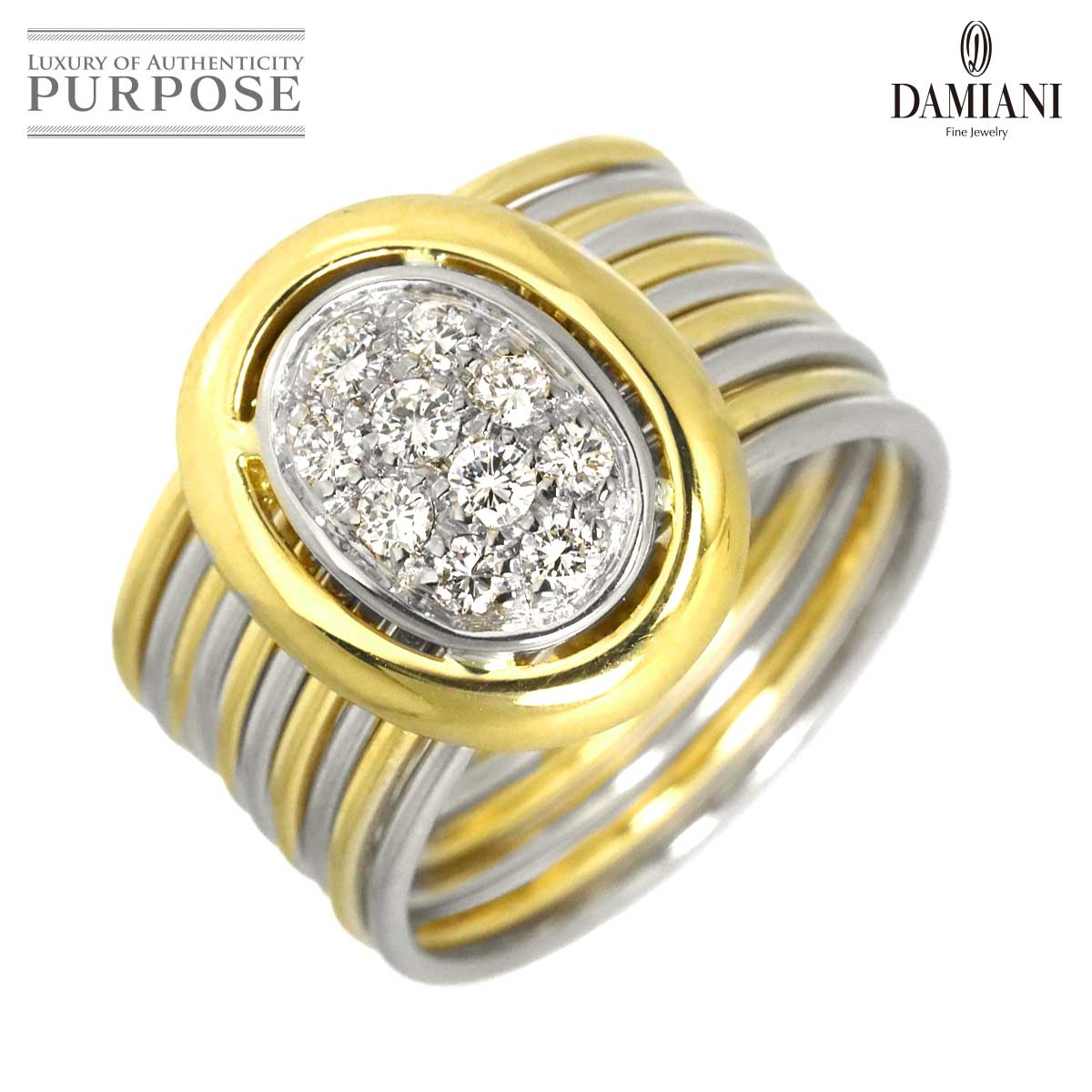 DAMIANI オーバル 9.5号 リング ダイヤ K18 YG WG イエロー ホワイトゴールド 750 指輪 10連 Diamond Ring ダミアーニ 90328910