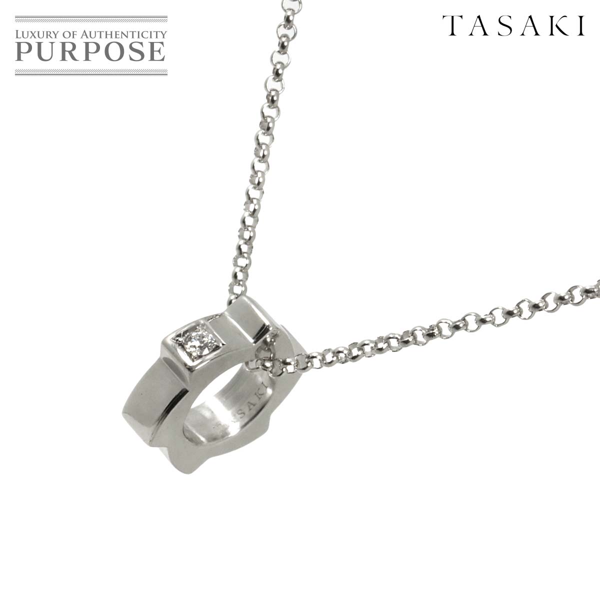 TASAKI ダイヤ 0.01ct ネックレス 52cm K18 WG ホワイトゴールド 750 田崎真珠 Necklace タサキ 90331570