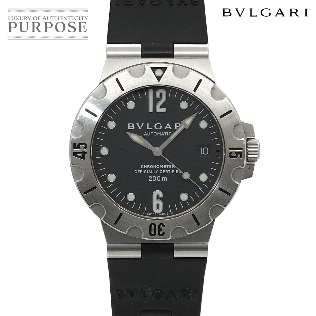 BVLGARI ディアゴノ スクーバ SD38S メンズ 腕時計 デイト ブラック オートマ 自動巻き ウォッチ ブルガリ 90337892