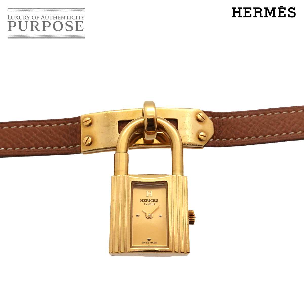 HERMES ケリーウォッチ ヴィンテージ レディース 腕時計 ゴールド ブラウン クォーツ ウォッチ カデナ Kelly Watch エルメス 90338028
