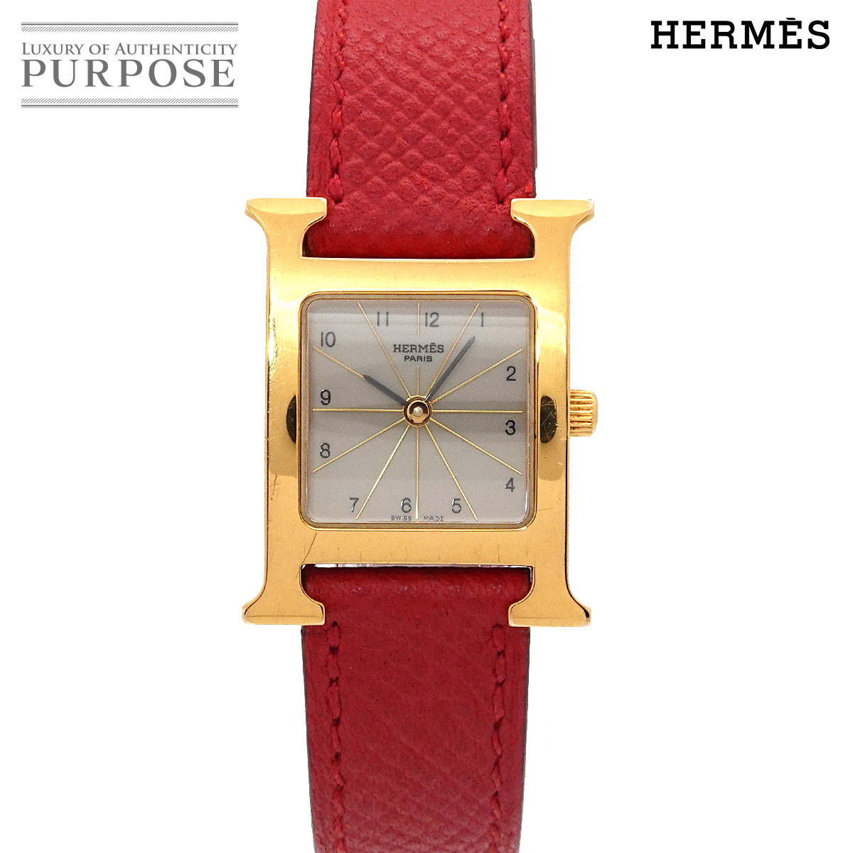 HERMES Hウォッチ HH1 201 レディース 腕時計 グレー レッド クォーツ ウォッチ H Watch エルメス 90338031