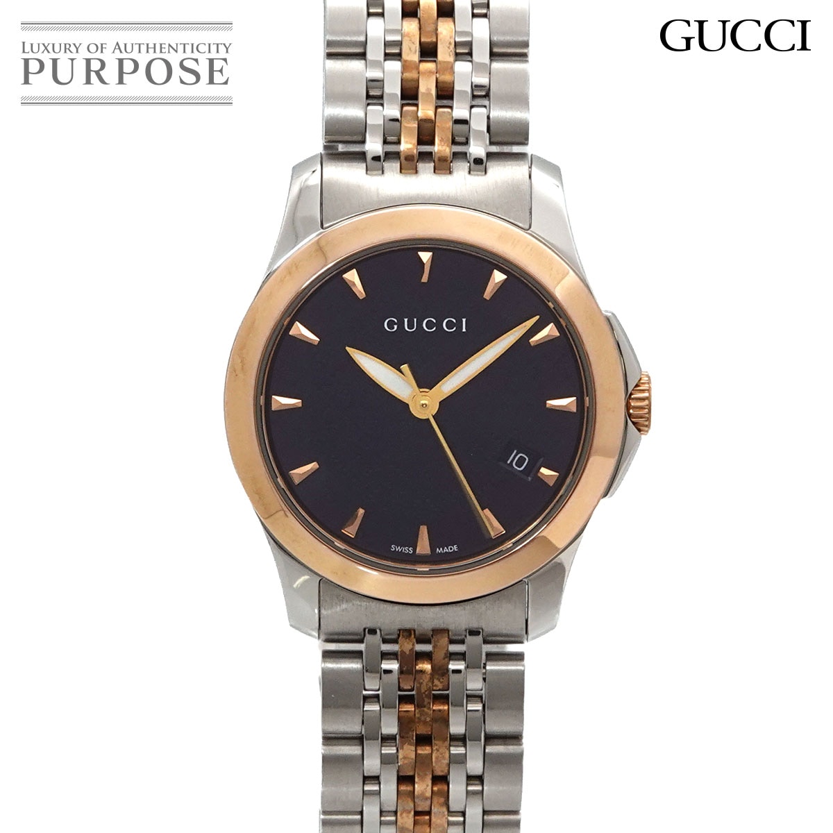 GUCCI Gタイムレス コンビ 126.5 レディース 腕時計 デイト ブラック クォーツ ウォッチ G Timeless グッチ 90338034