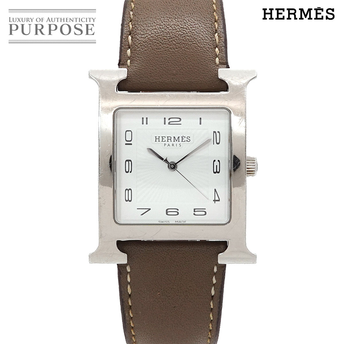 HERMES Hウォッチ HH1 810 メンズ 腕時計 デイト ホワイト グレー クォーツ ウォッチ H Watch エルメス 90338047