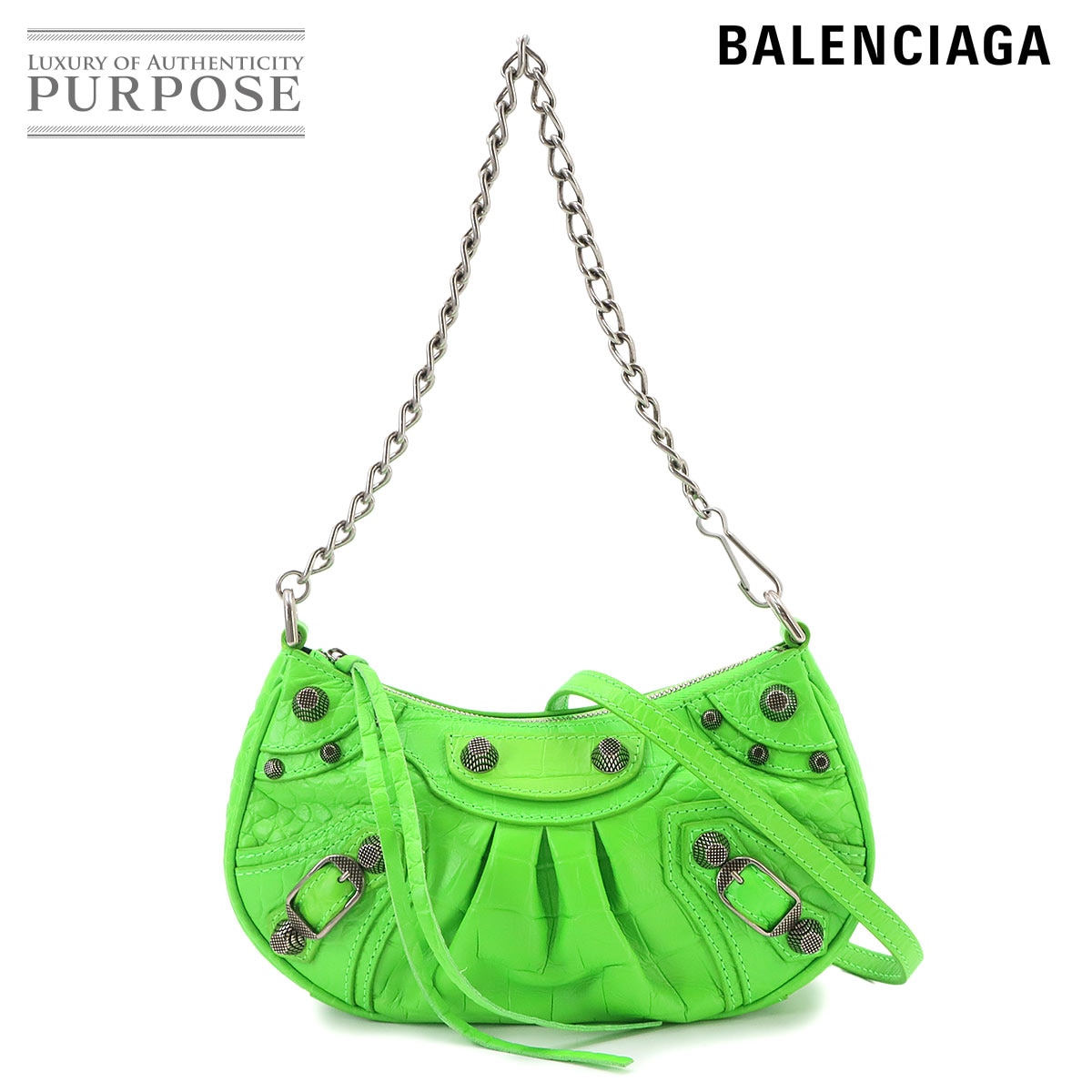 BALENCIAGA ル カゴール ミニ 2way ハンド ショルダー バッグ レザー グリーン 695814 Le Cagole Mini Bag バレンシアガ 90327336