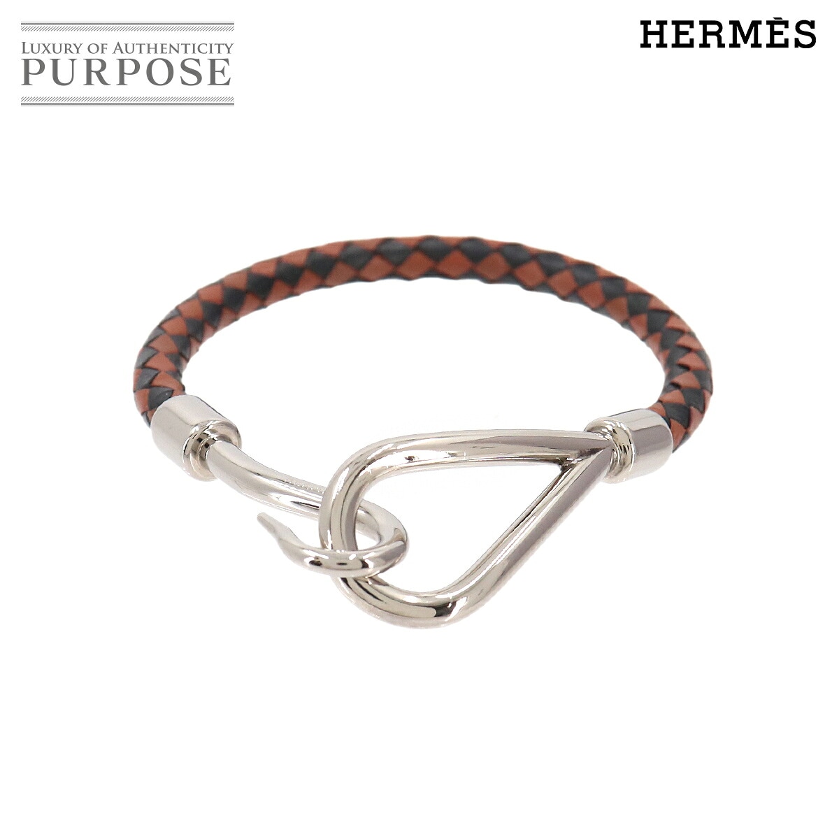 HERMES ジャンボ H アッシュ ブレスレット レザー ブラウン ブラック シルバー 金具 アクセサリー Jumbo H Bracelet エルメス 90330336