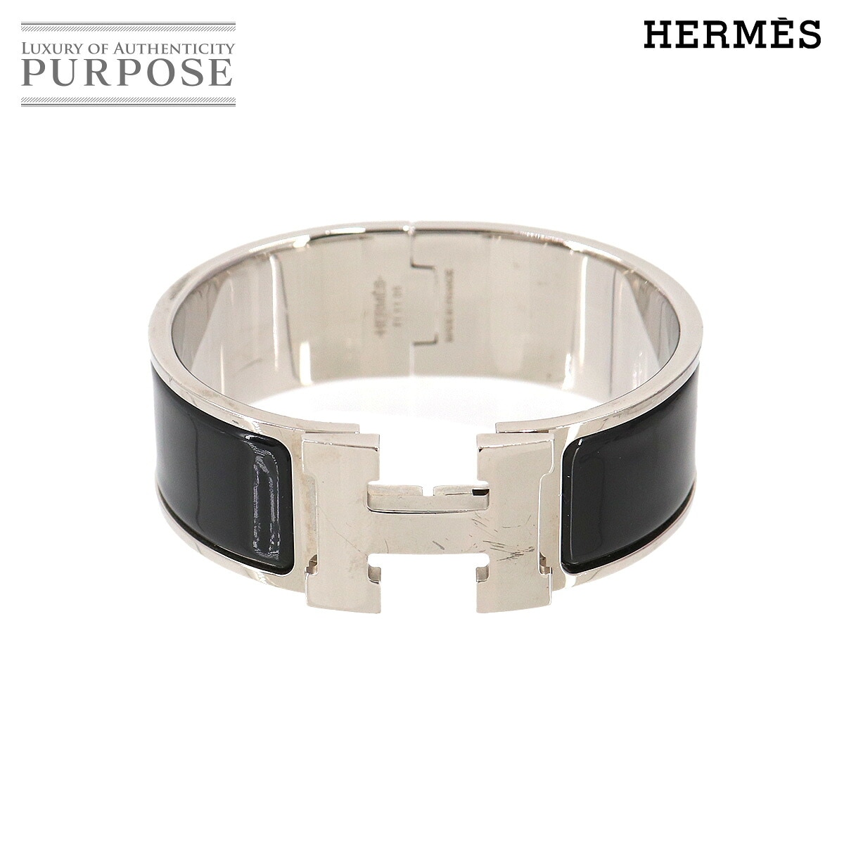 HERMES クリッククラック H バングル ブラック シルバー 金具 アクセサリー Clic Clac H エルメス 90330876