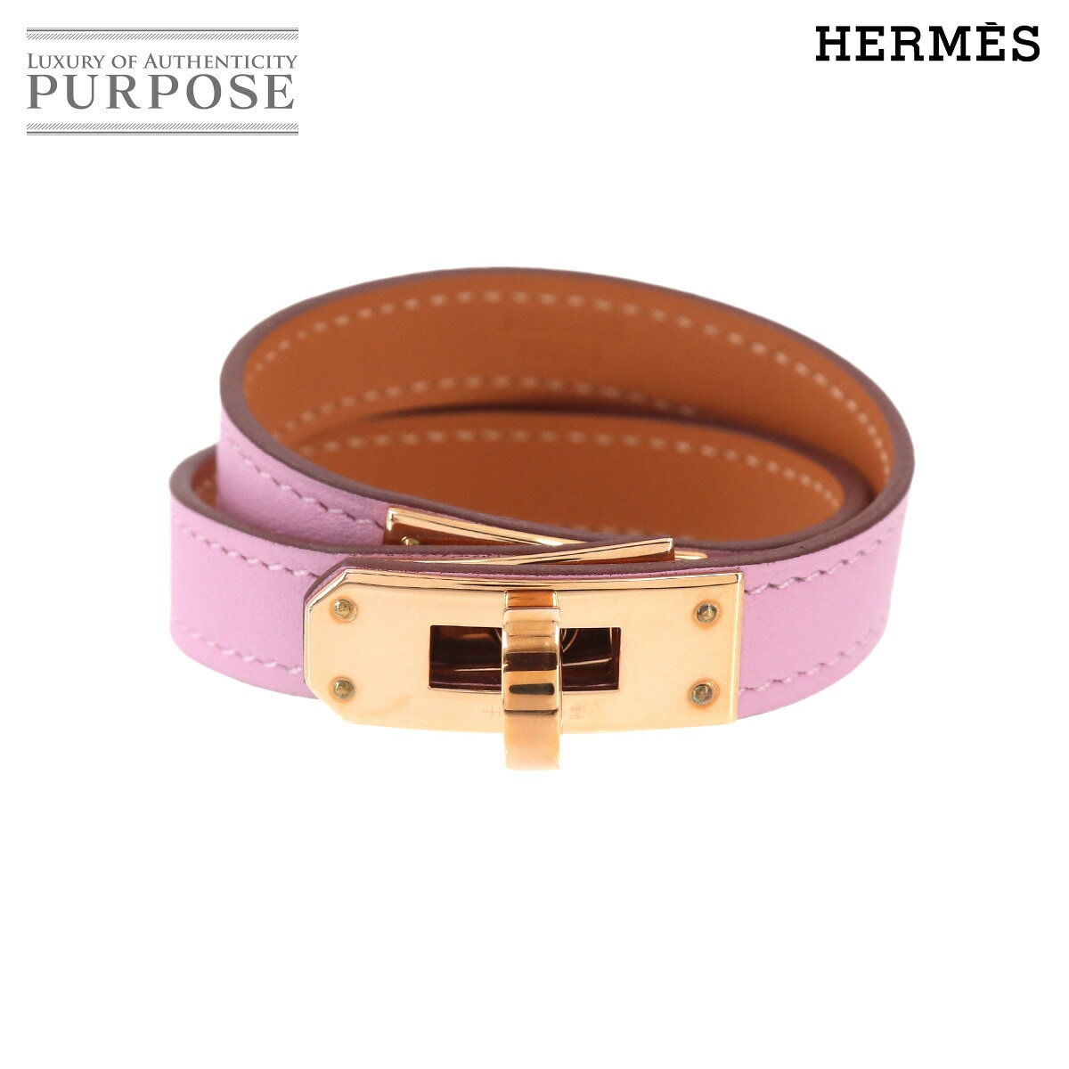 HERMES ケリー ドゥブルトゥール ブレスレット スイフト モーヴシルベストル Z刻印 T2 ゴールド 金具 Kelly Double Tour エルメス 90331073