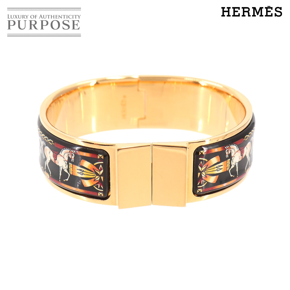 HERMES ロケエマイユ GM バングル ブレスレット ゴールド ブラック アクセサリー Loquet Email GM エルメス 90331361