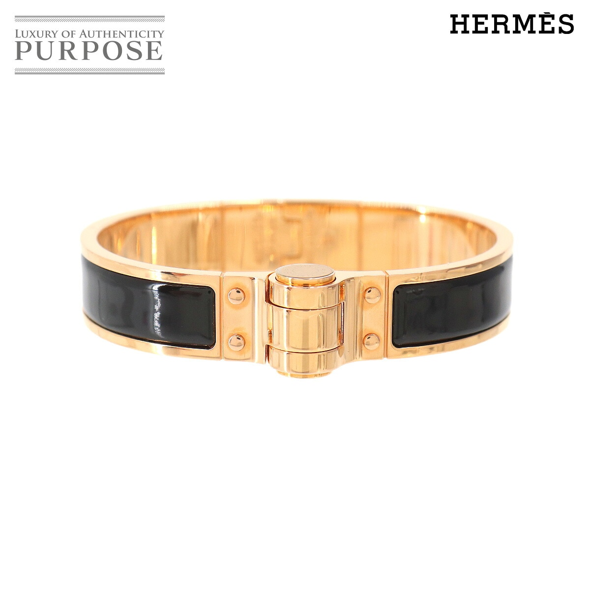 HERMES シャルニエール PM ブレスレット バングル ブラック ゴールド Charniere PM Bracelet エルメス 90331362