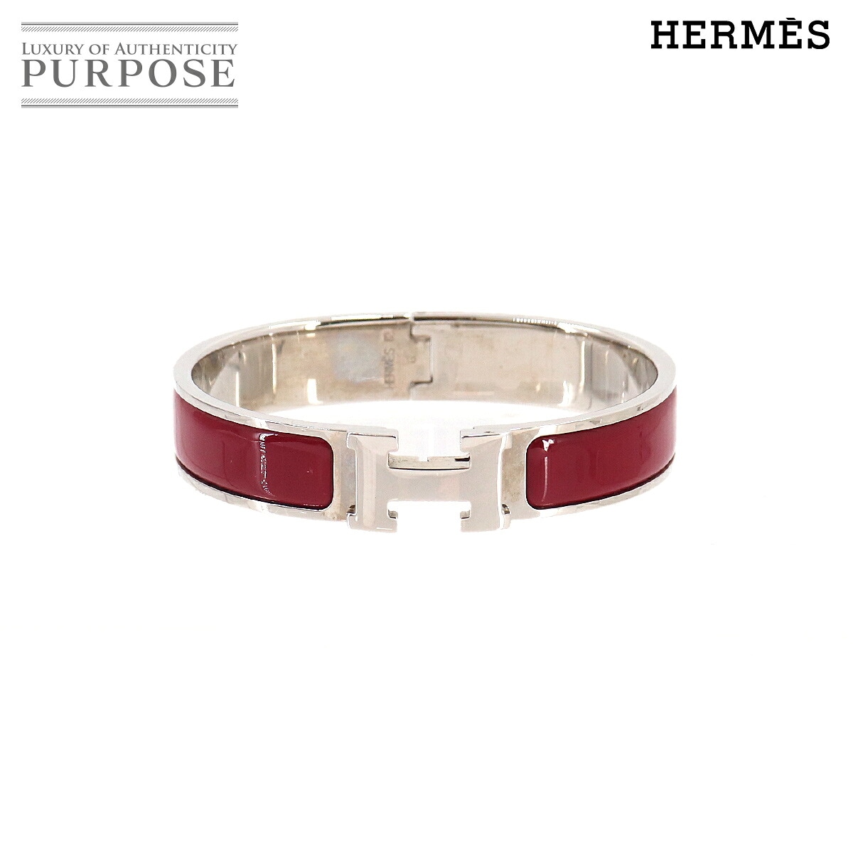HERMES クリックH PM バングル レッド シルバー アクセサリー Clic H PM エルメス 90333011