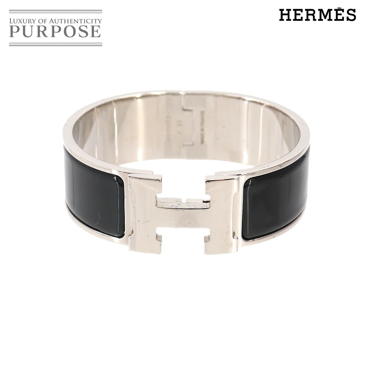 HERMES クリッククラック H バングル ブラック シルバー 金具 アクセサリー Clic Clac H エルメス 90333012