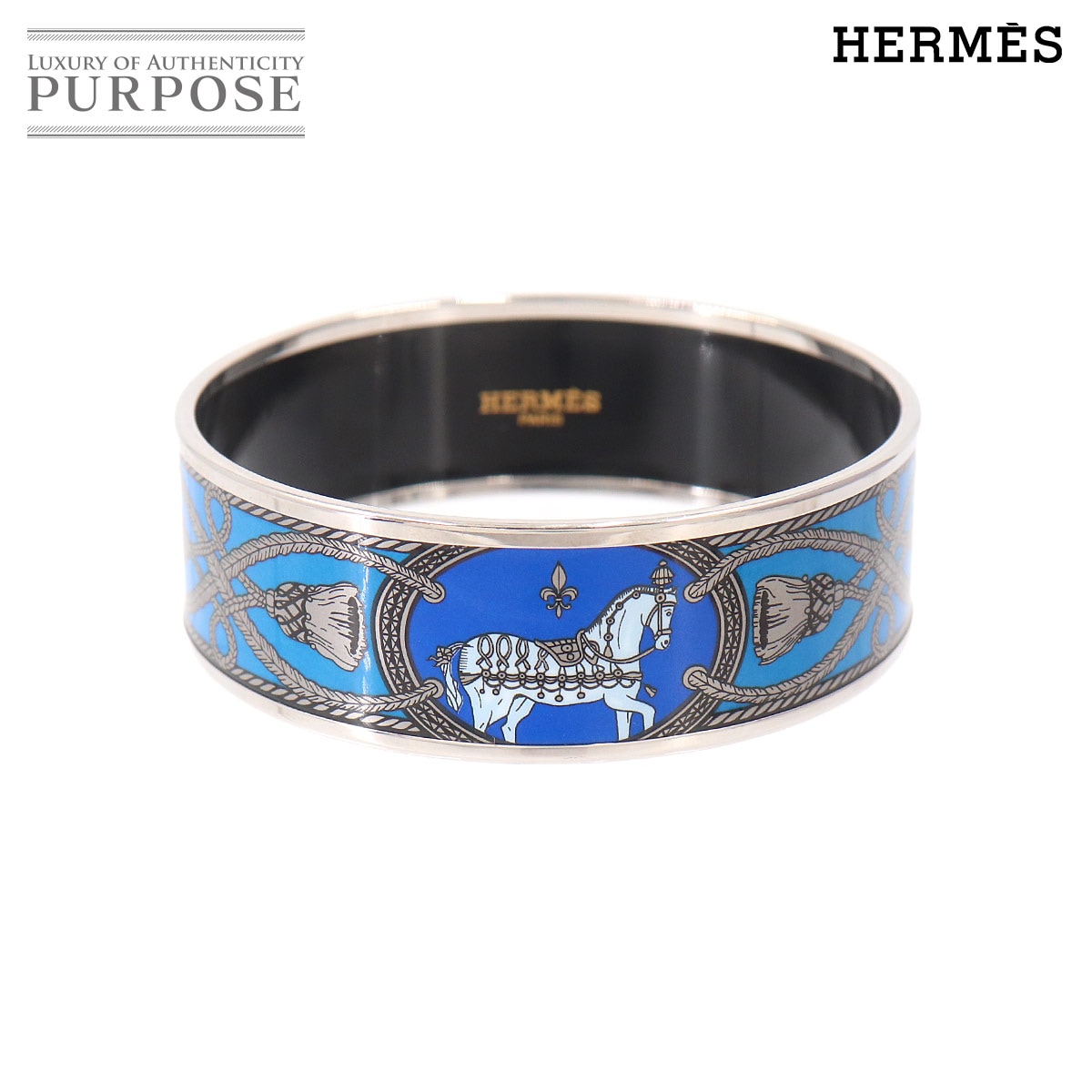 HERMES エマイユ GM バングル ブレスレット ブルー シルバー ホース 馬 アクセサリー Email GM エルメス 90333855