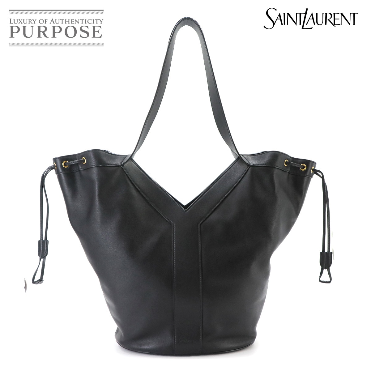 SAINT LAURENT Y ホーボー トート バッグ レザー ブラック 833160 Y Tote Bag サンローラン 90335250