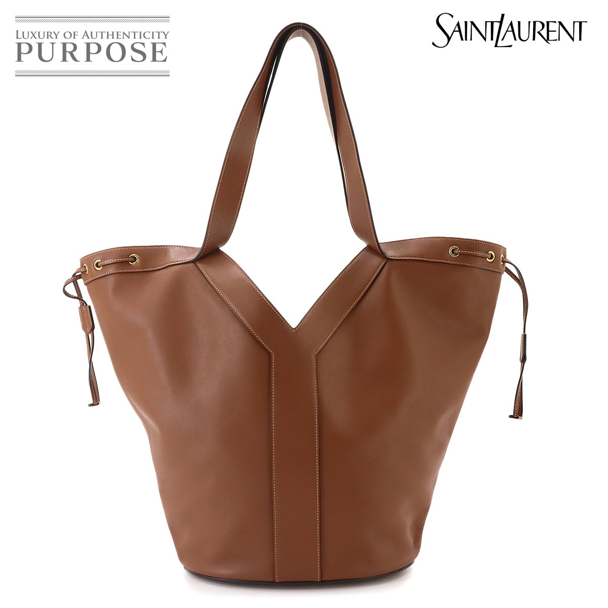 SAINT LAURENT Y ホーボー トート バッグ レザー ブラウン 833160 Y Tote Bag サンローラン 90335258