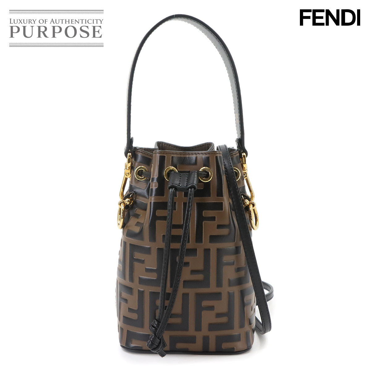 FENDI ズッカ モン トレゾール 2way ハンド ショルダー バッグ レザー ブラウン ブラック 8BS010 ゴールド 金具 Mon Tresor Hand Bag フェンディ 90335354