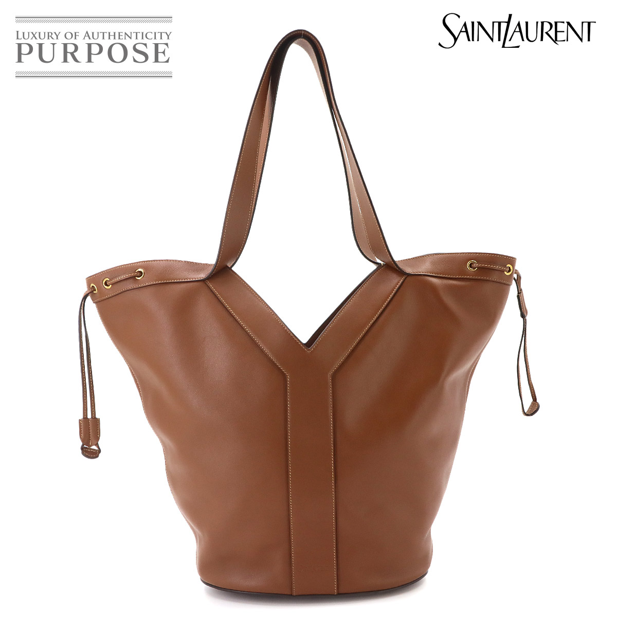SAINT LAURENT Y ホーボー トート バッグ レザー ブラウン 833160 Y Tote Bag サンローラン 90335515