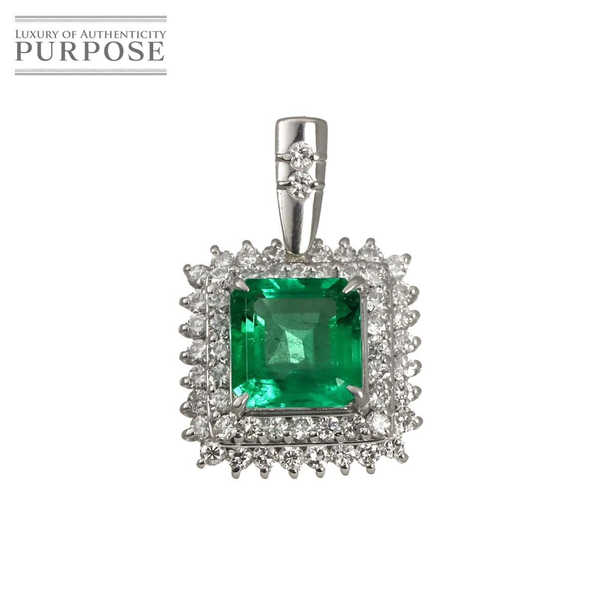 エメラルド 1.47ct ダイヤ 0.66ct Pt プラチナ ペンダント トップ 【ソーティング付き】 Emerald Pendant 90329633