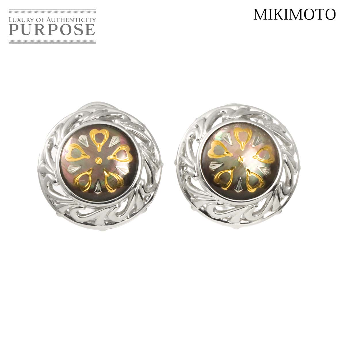 MIKIMOTO ピクウェ シェル イヤリング K18 WG YG ホワイト イエローゴールド 750 Earrings Clip on ミキモト 90328241