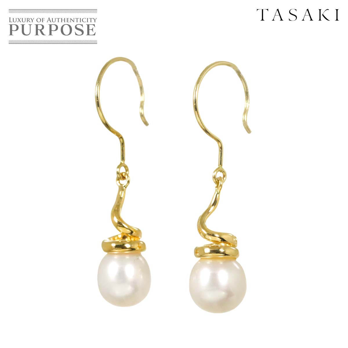 TASAKI 淡水真珠 7.3-7.0mm フック ピアス K18 YG 750 パール 田崎真珠 Pearl Earrings Pierced タサキ 90328260