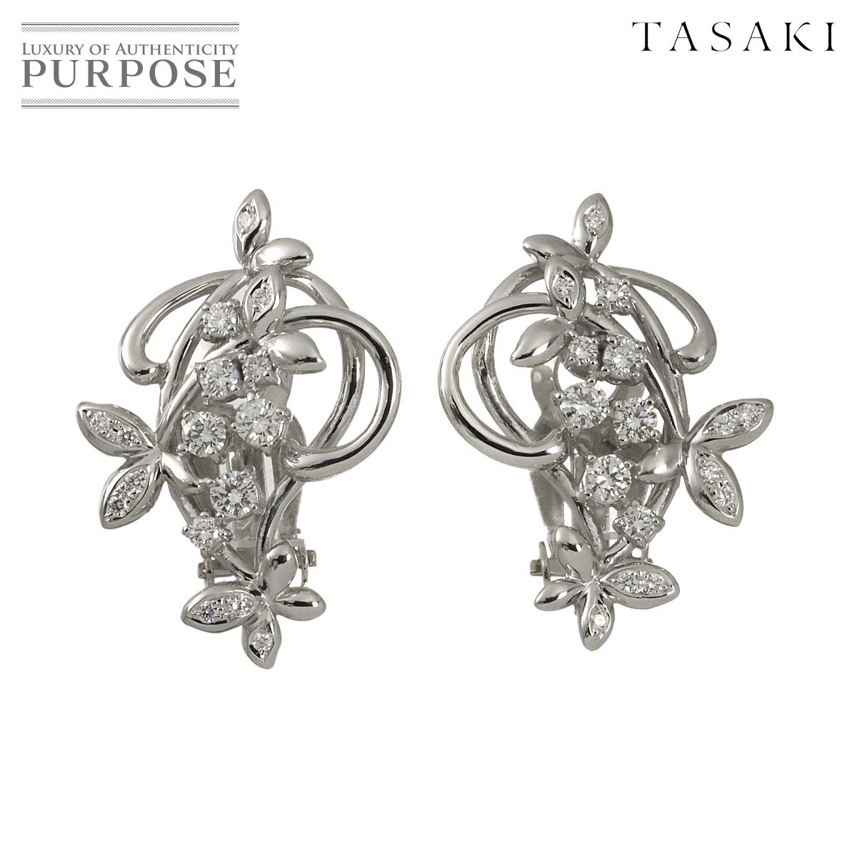 TASAKI ダイヤ 0.50ct/0.50ct イヤリング K18 14 WG ホワイトゴールド 750 585 田崎真珠 Earrings Clip on タサキ 90330415