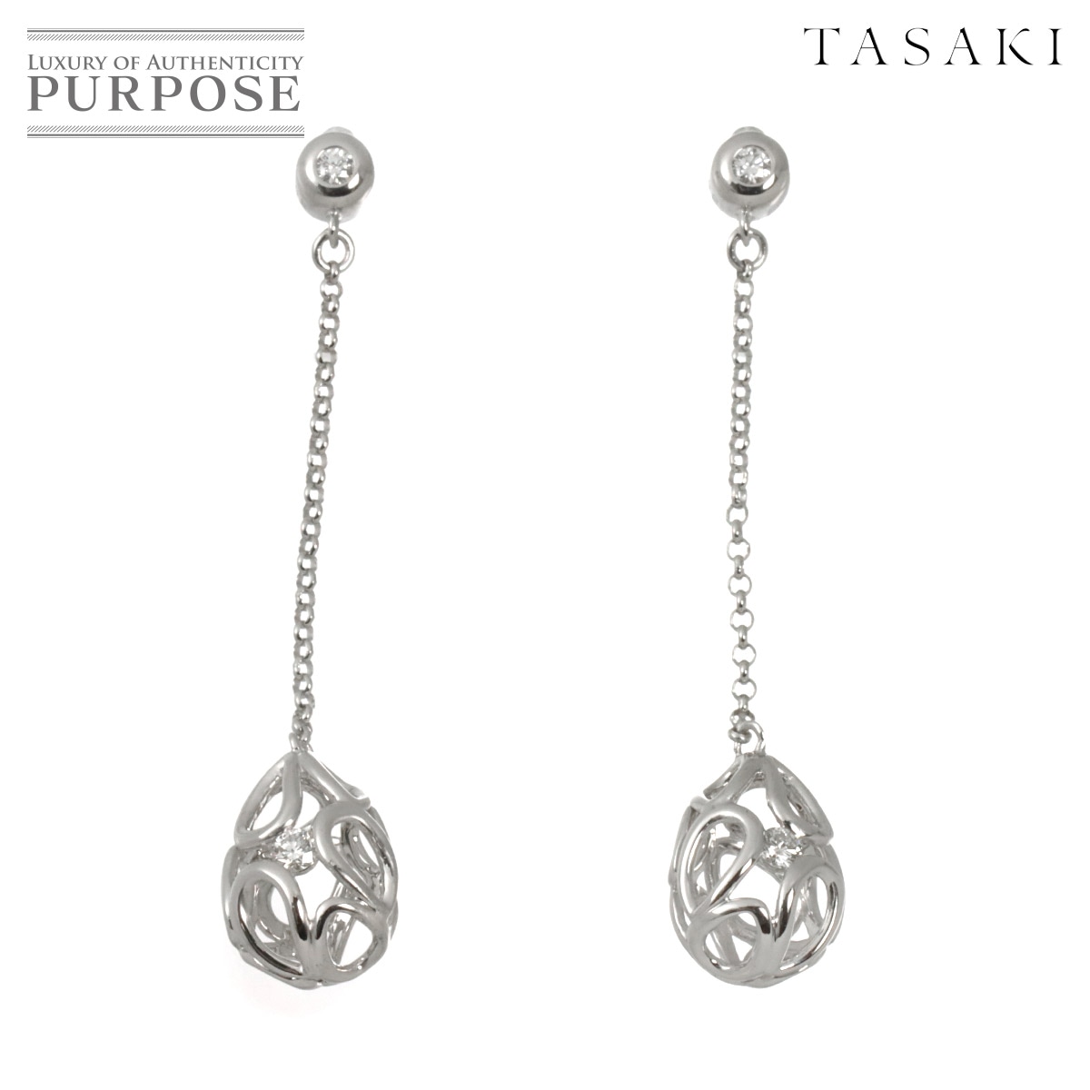 TASAKI ダイヤ 0.03ct/0.03ct ピアス K18 WG ホワイトゴールド 750 田崎真珠 Earring Pierced タサキ 90330418