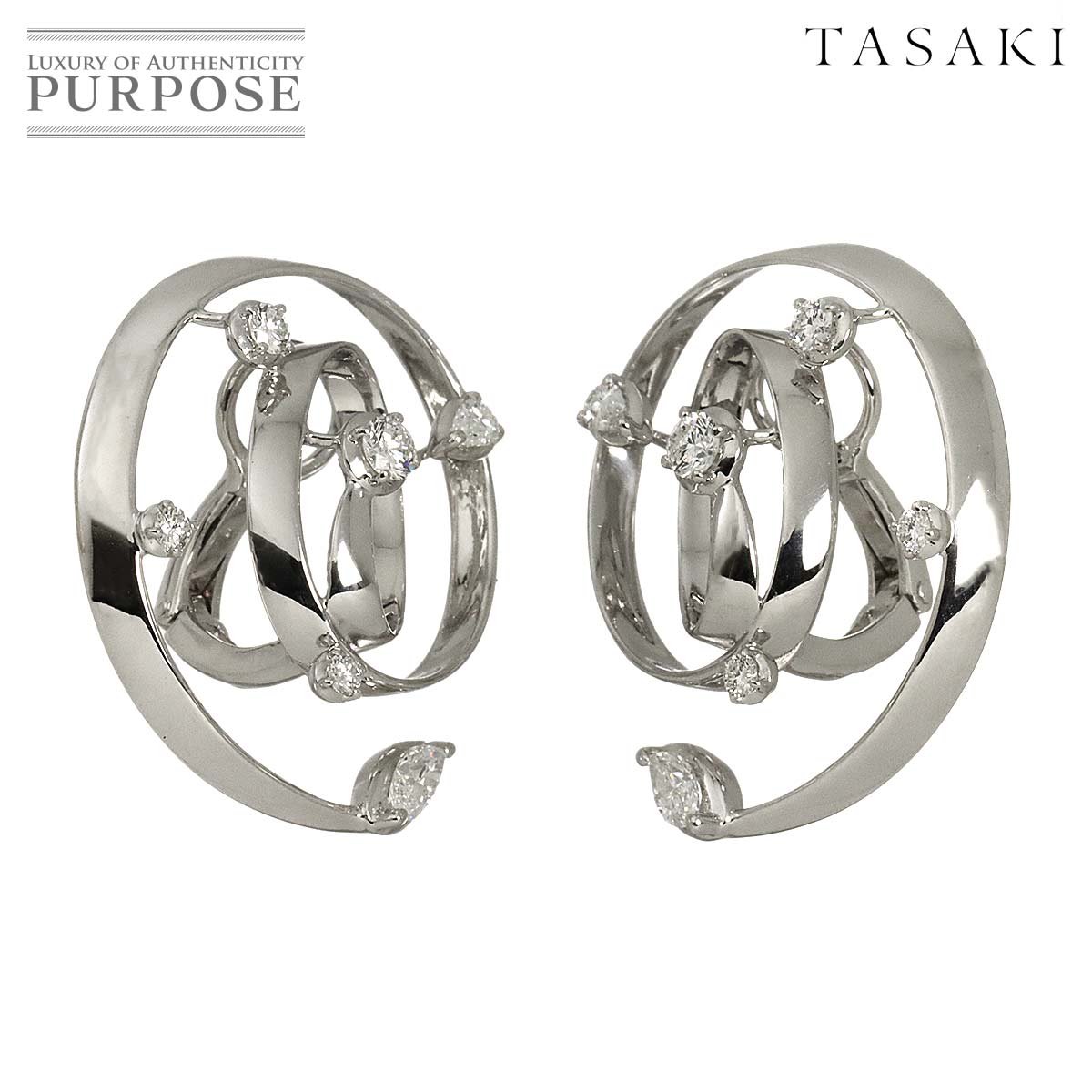 TASAKI ダイヤ 0.53ct/0.48ct イヤリング K18 WG ホワイトゴールド 750 田崎真珠 Earrings Clip on タサキ 90330440
