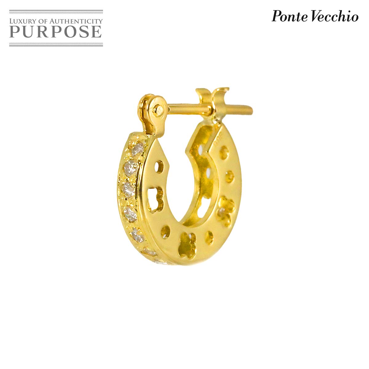 Ponte Vecchio ダイヤ 0.08ct フープ ピアス K18 YG イエローゴールド 750 PV 片方のみ 片耳 Diamond Earring Pierced ポンテヴェキオ 90330443