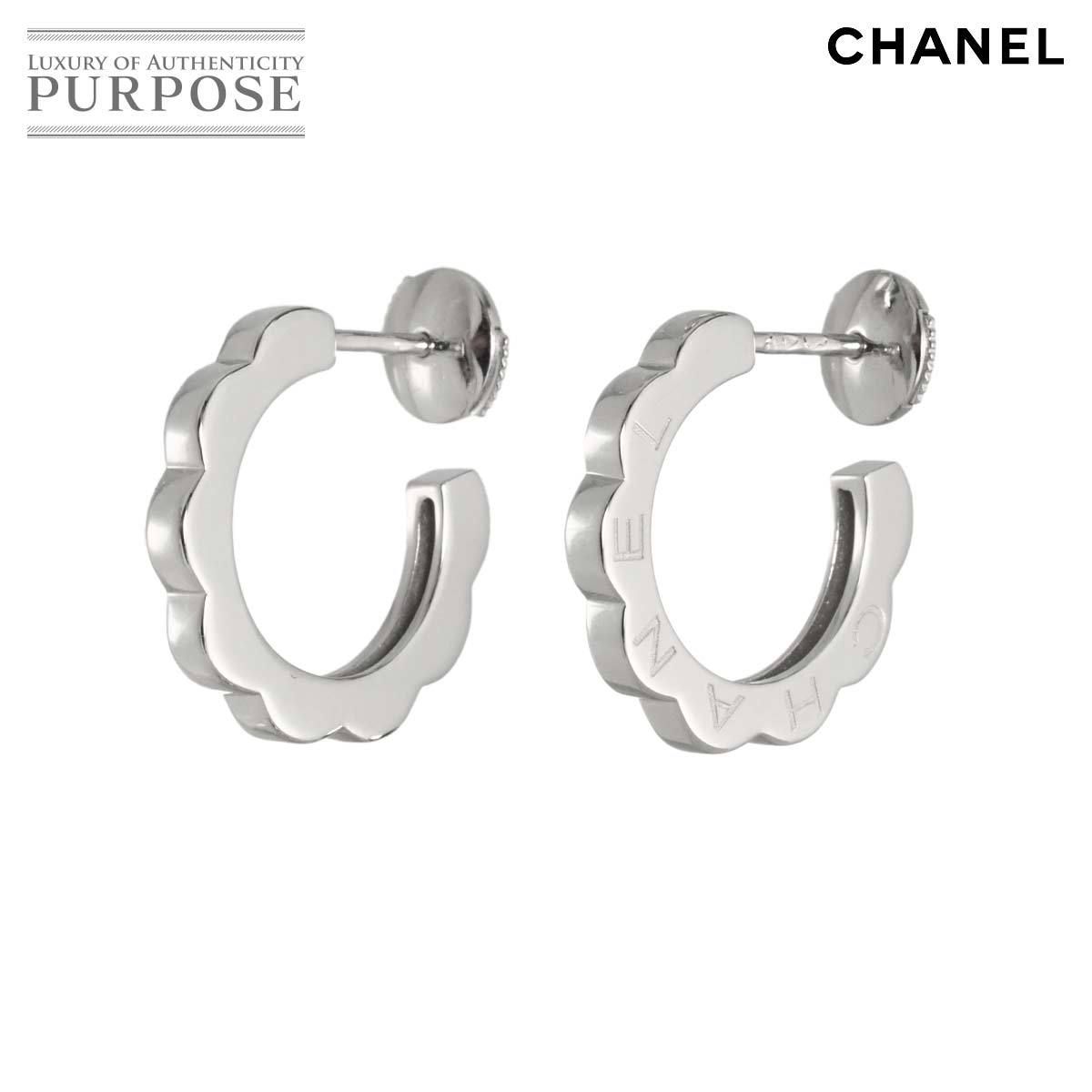 CHANEL プロフィールド カメリア ピアス K18 WG ホワイトゴールド 750 Earrings Pierced シャネル 90331795