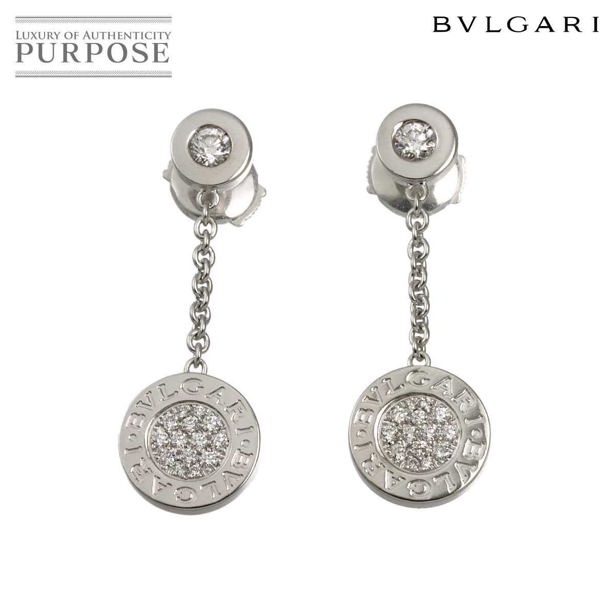 BVLGARI ダブル ロゴ ダイヤ ピアス K18 WG ホワイトゴールド 750 Diamond Earrings Pierced ブルガリ 90332277