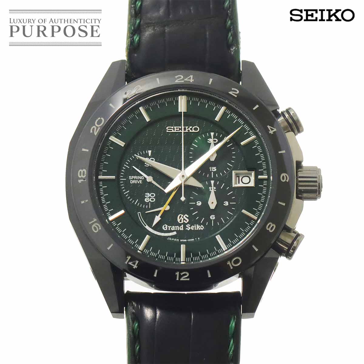 GRAND SEIKO ブラックセラミックス SBGC017 クロノグラフ メンズ 腕時計 デイト 9R96 0AC0 スプリングドライブ GMT 自動巻き グランドセイコー 90328986