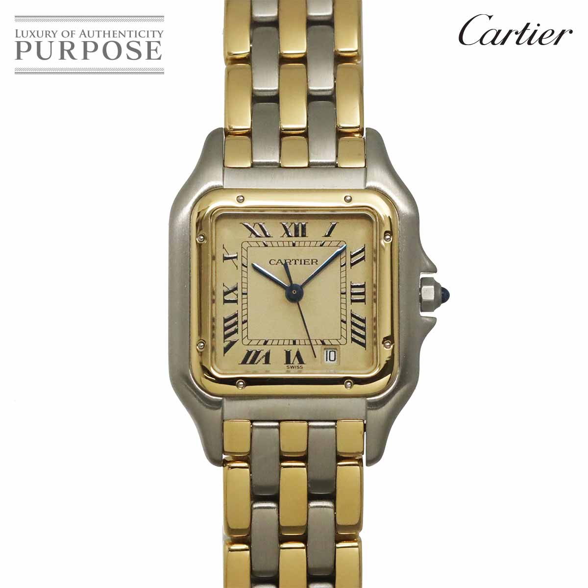Cartier パンテールMM 3ロウ デイト コンビ 83083244 ボーイズ 腕時計 アイボリー YG イエローゴールド クォーツ Panthere カルティエ 90331424