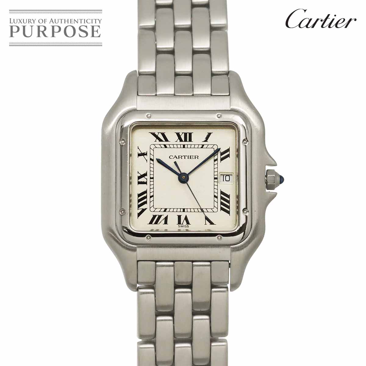 Cartier パンテール LM W25032P5 ヴィンテージ メンズ 腕時計 デイト アイボリー クォーツ ウォッチ Phantere カルティエ 90331747