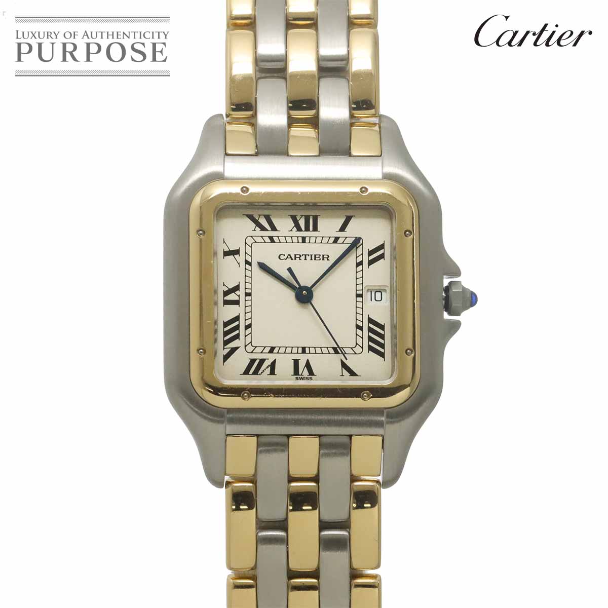 Cartier パンテール LM 3ロウ 83083444 ヴィンテージ メンズ 腕時計 デイト アイボリー クォーツ ウォッチ Phantere カルティエ 90331752