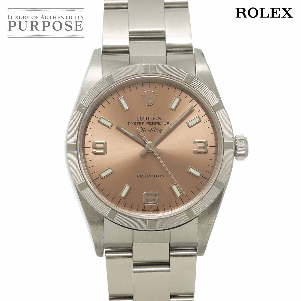 ROLEX エアキング 14010 A番 メンズ 腕時計 エンジンターンドベゼル ピンク オートマ 自動巻き ウォッチ Air King ロレックス 90337160