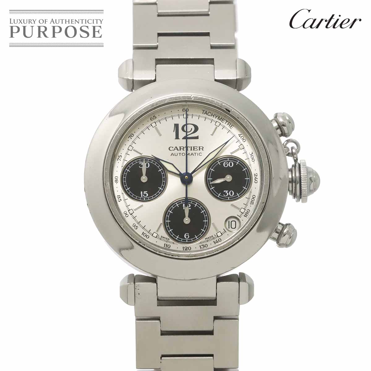 Cartier パシャC クロノグラフ W31048M7 ボーイズ 腕時計 デイト シルバー オートマ 自動巻き ウォッチ PashaC カルティエ 90337870
