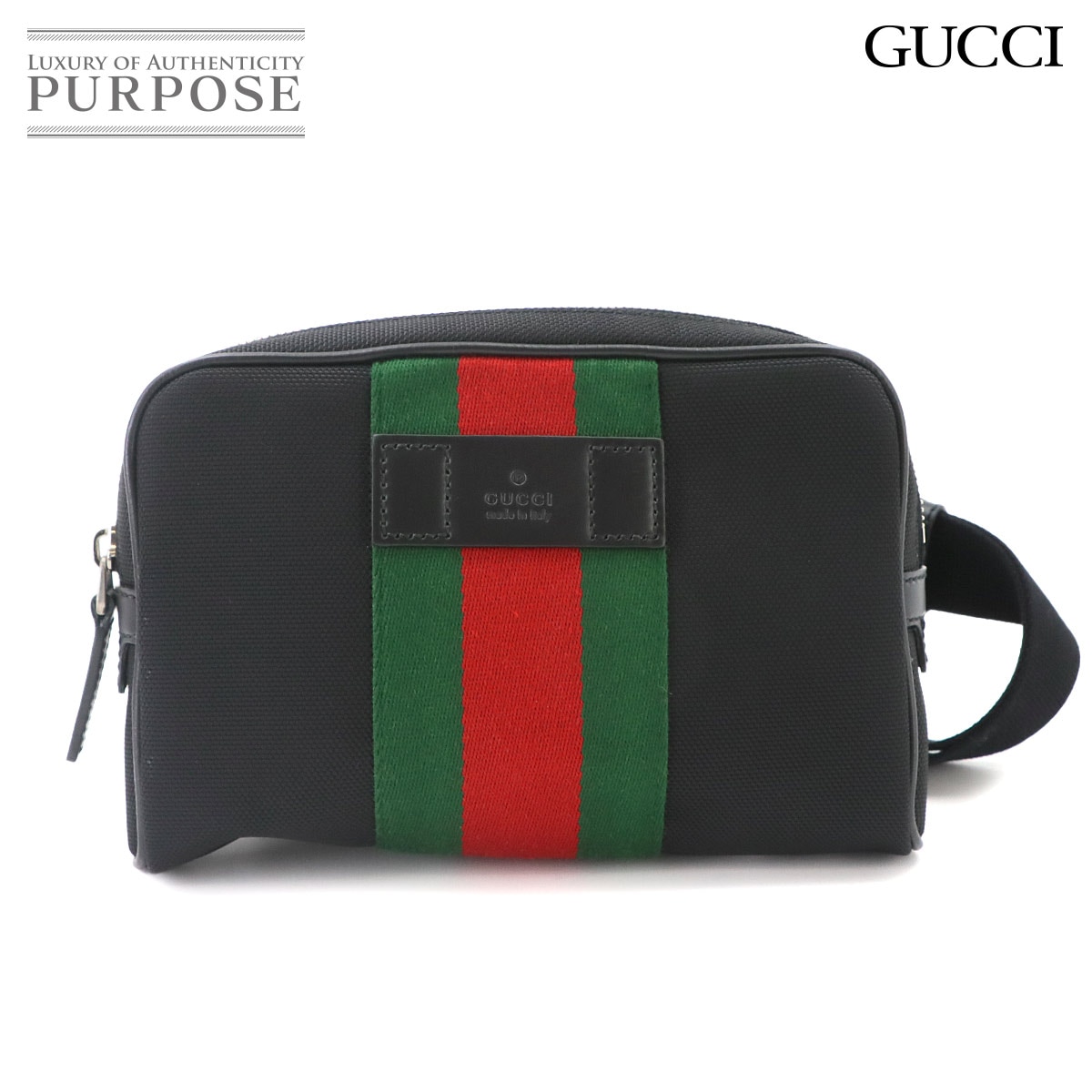 GUCCI シェリーライン ボディ バッグ キャンバス レザー ブラック 630919 シルバー 金具 Web Stripe Belt Bag グッチ 90332399