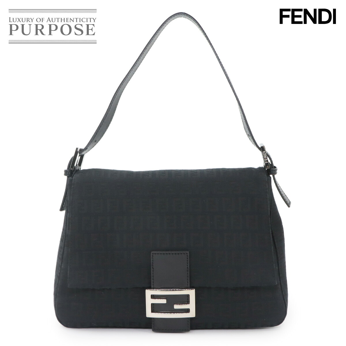 FENDI ズッキーノ マンマバケット ショルダー バッグ キャンバス ブラック 8BR001 シルバー 金具 Zucchino Mamma Baguette フェンディ 90333811
