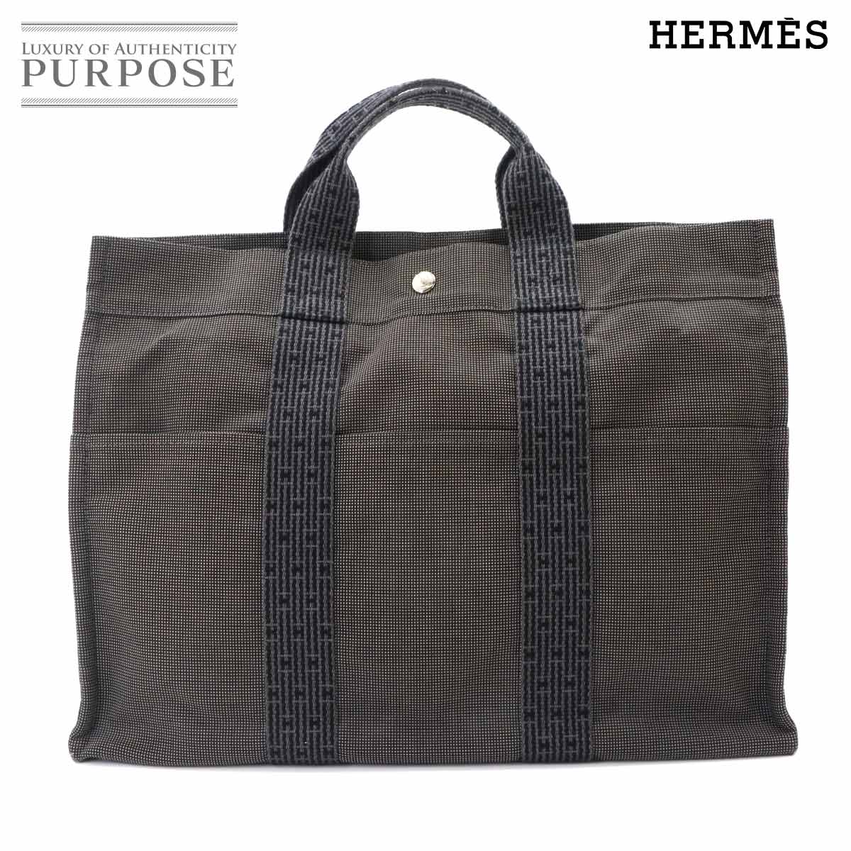 HERMES エルメス HERMES エールライン トート MM バッグ キャンバス グレー シルバー 金具 Herline tote MM エルメス 90335535