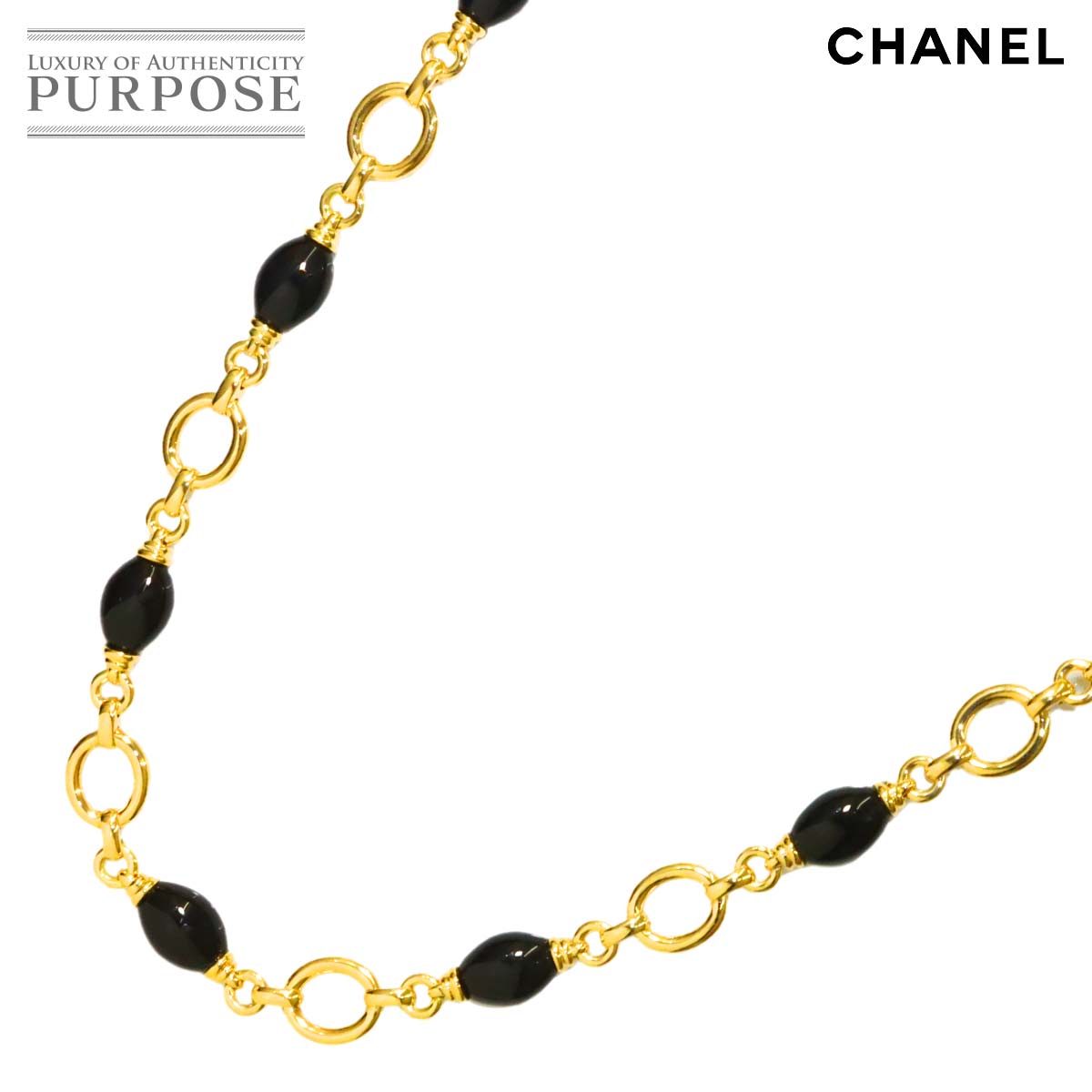 CHANEL オニキス ネックレス 71cm K18 YG イエローゴールド 750 Necklace シャネル 90328388