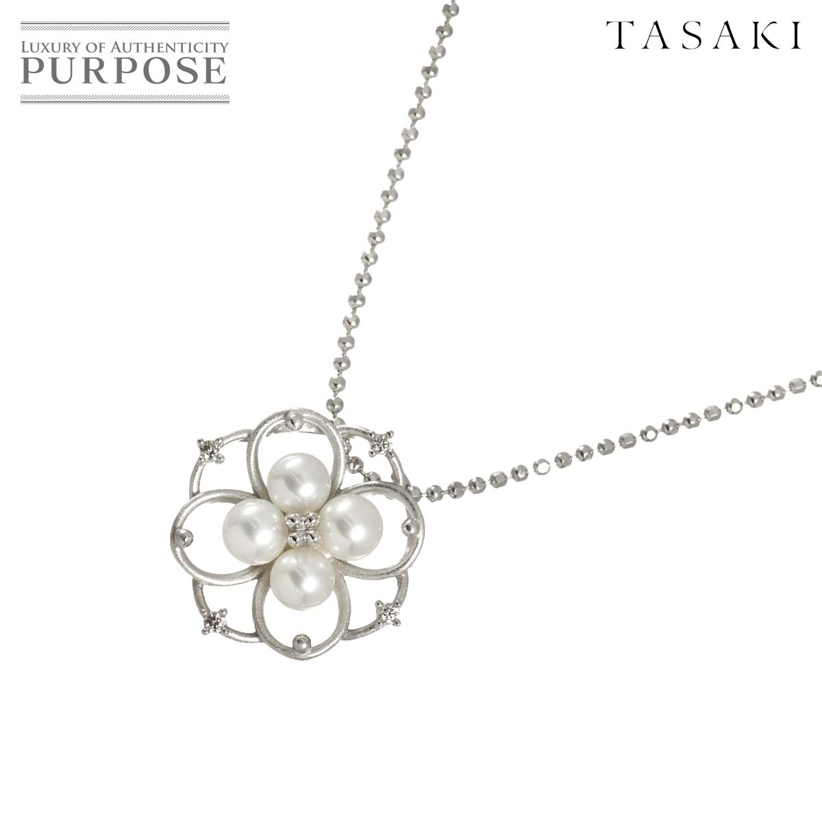 TASAKI ベビーパール 4.2-4.0mm ダイヤ 0.03ct ネックレス 40cm K18 WG ホワイトゴールド 750 田崎真珠 Baby Pearl Necklace タサキ 90328846