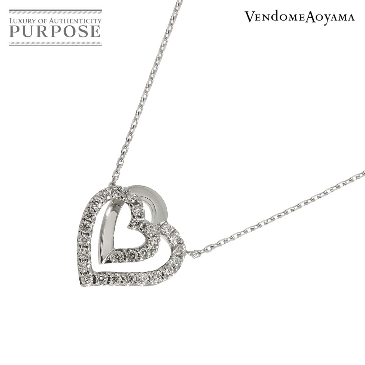 Vendome Aoyama ダイヤ 0.31ct ネックレス 41cm K18 WG ホワイトゴールド 750 ハート Necklace ヴァンドーム青山 90331312