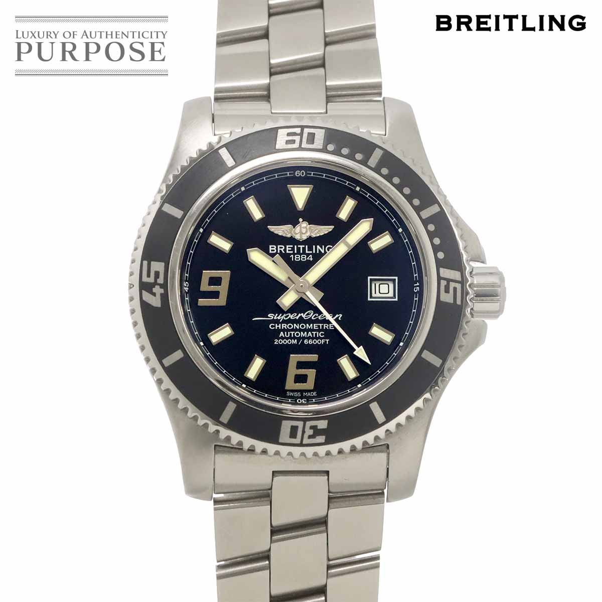 BREITLING スーパーオーシャン44 A17391 メンズ 腕時計 デイト ブラック オートマ 自動巻き ウォッチ Superocean ブライトリング 90337575
