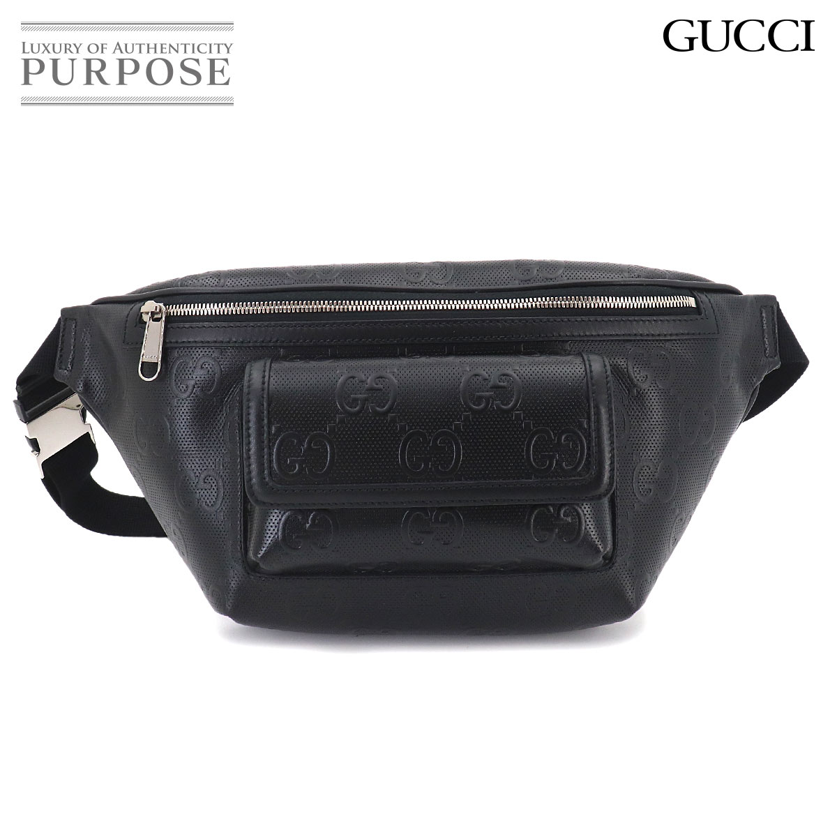 GUCCI GGエンボス ベルト バッグ ボディ バッグ レザー ブラック 645093 シルバー 金具 GG Embossed Belt Bag グッチ 90331083