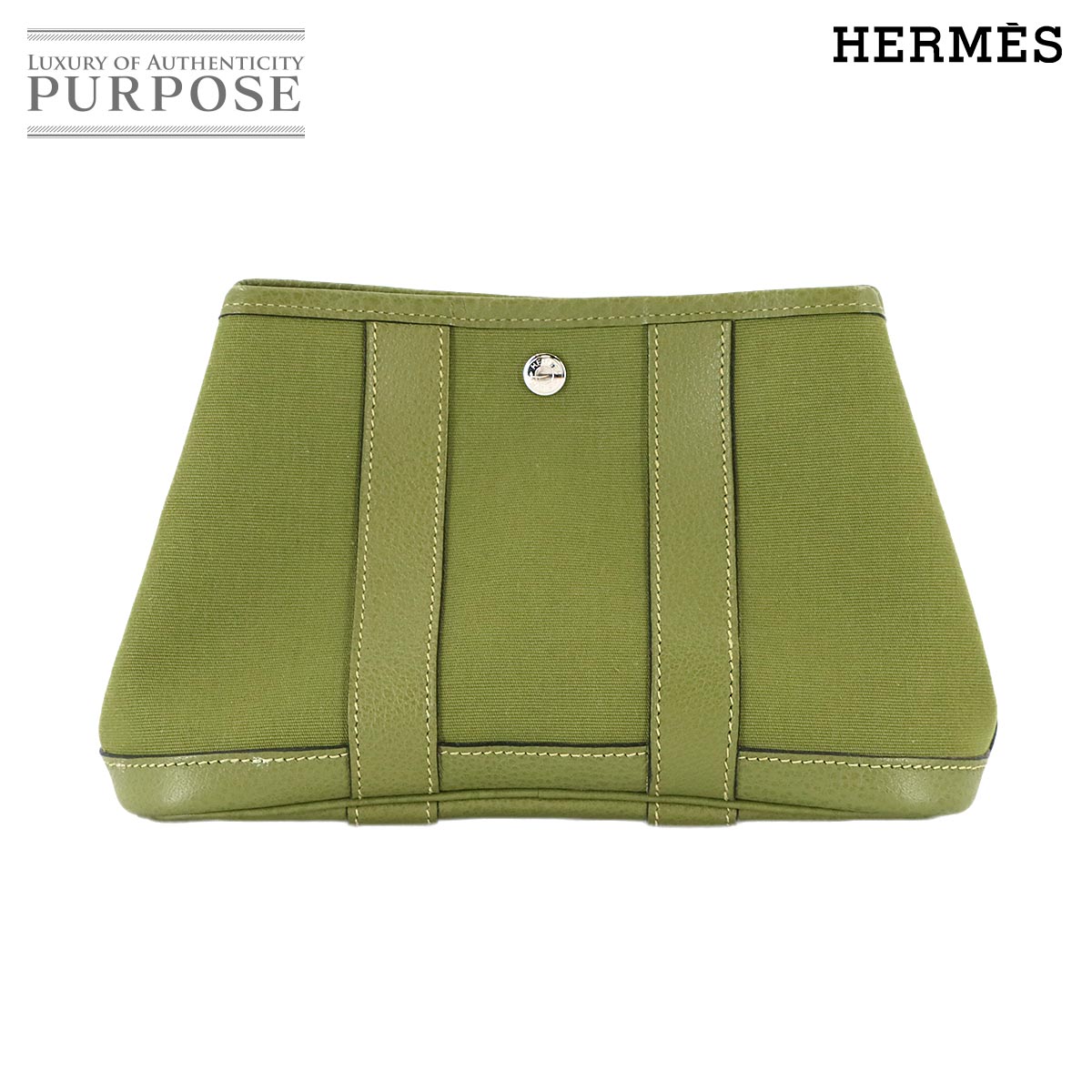 HERMES ガーデンパーティ TTPM ポーチ トワルオフィシェ レザー アニスグリーン □J刻印 シルバー 金具 Garden Party Pouch エルメス 90312317