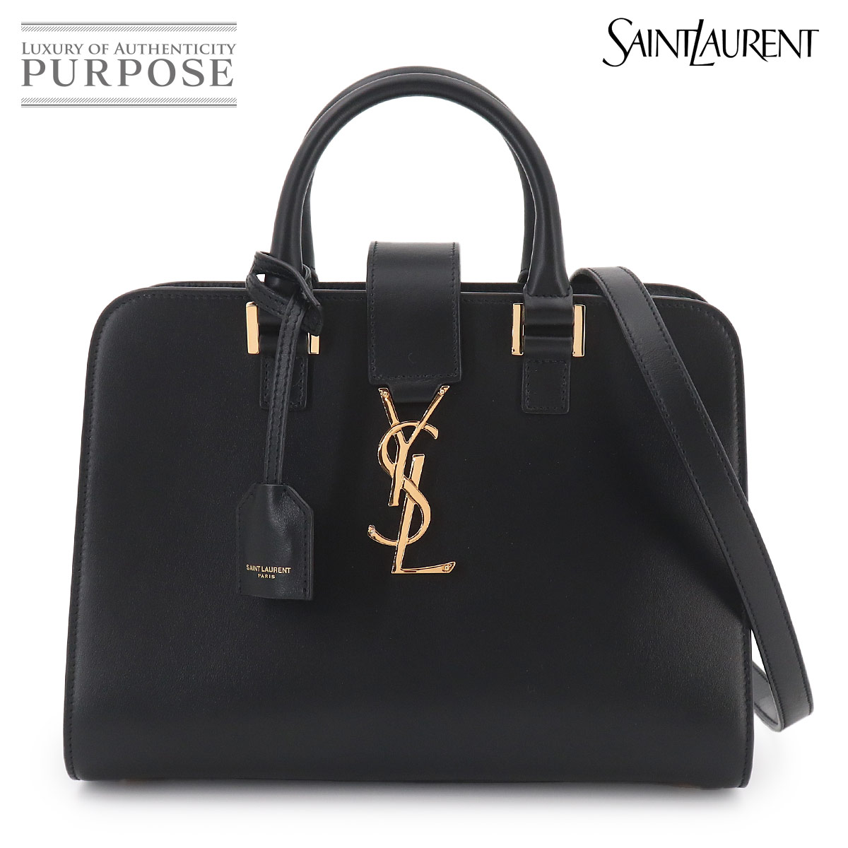 SAINT LAURENT ベイビー カバス 2way ハンド ショルダー バッグ レザー ブラック 568853 Baby Cabas サンローラン 90325431