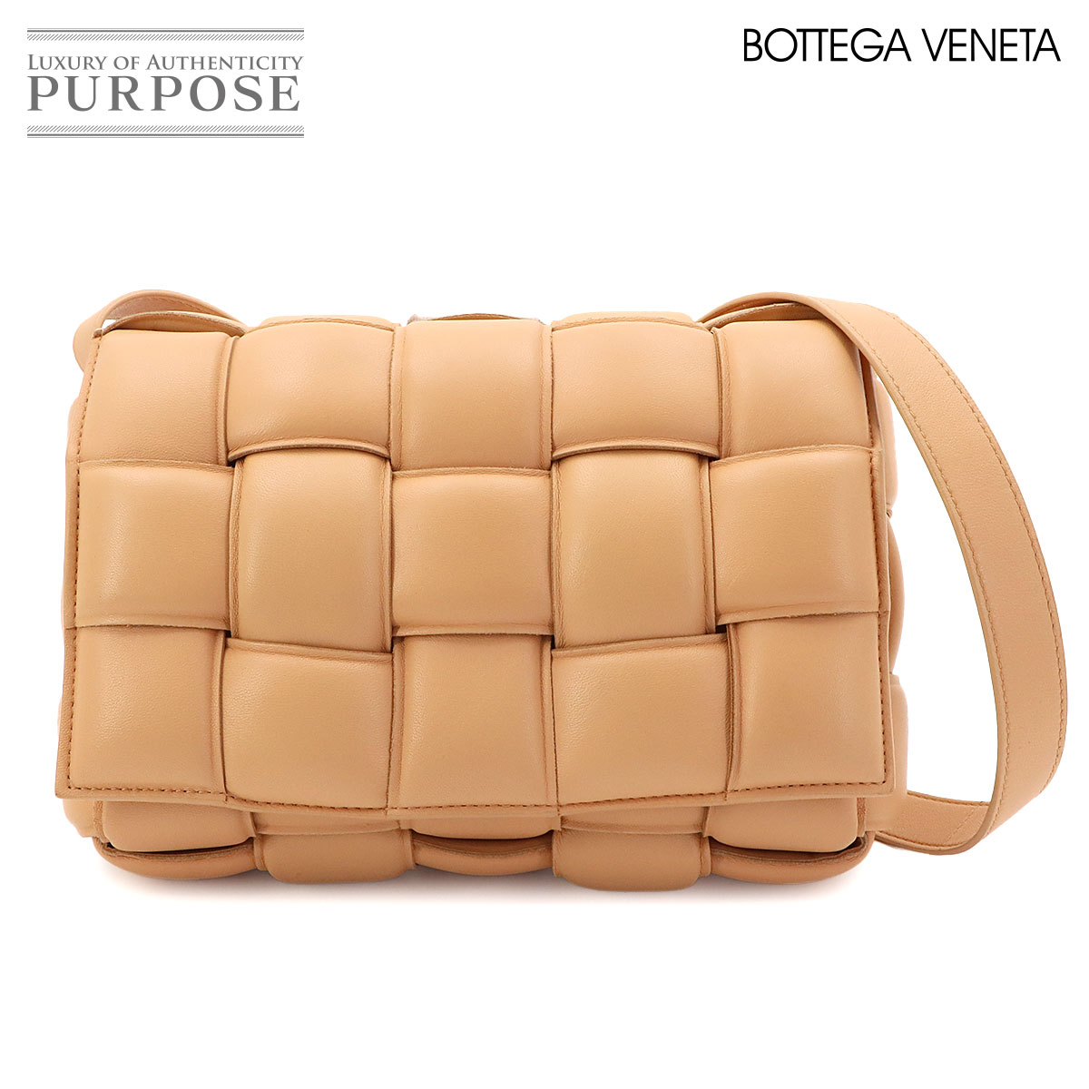BOTTEGA VENETA イントレチャート パデッド カセット ショルダー バッグ レザー ベージュ 591970 Padded Cassette ボッテガ ヴェネタ 90325454