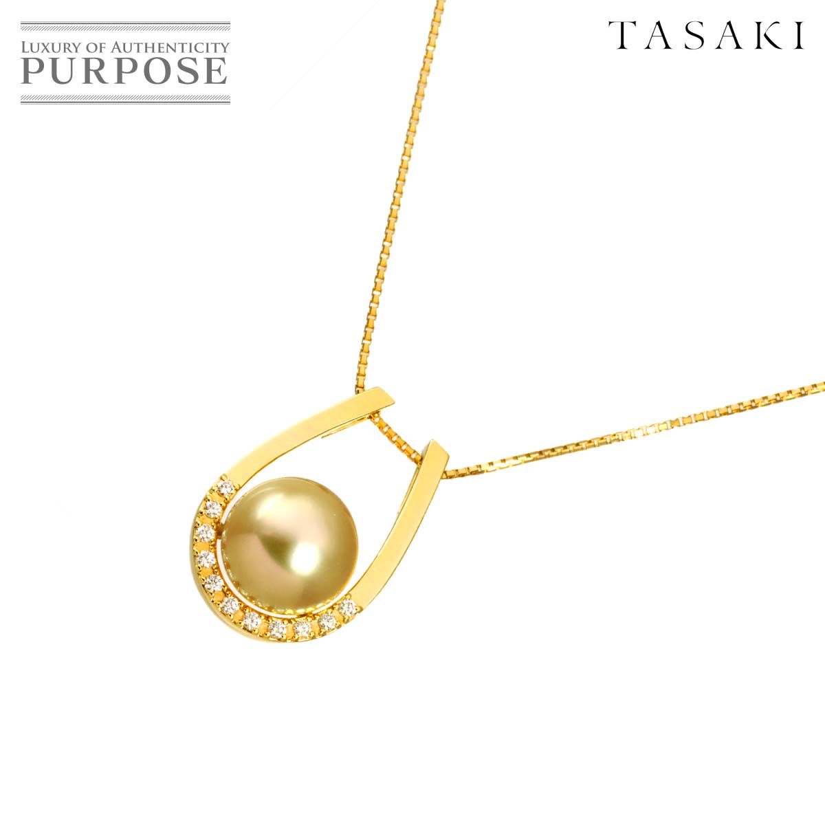 TASAKI 白蝶真珠 10.1mm ダイヤ 0.10ct ネックレス 45.5cm K18 YG 750 パール 田崎真珠 Comet Necklace タサキ 90332165
